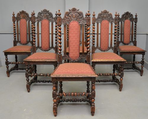 SET OF SIX CAROLEAN JACOBEAN STYLE CARVED OAK DINING CHAIRS - ADDITIONAL PHOTO 19
