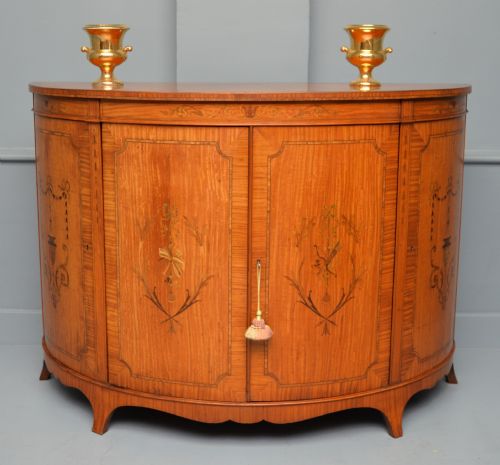 GEORGE III STYLE SATINWOOD INLAID DEMI LUNE COMMODE CABINETCOWTAN SONS LONDON - ADDITIONAL PHOTO 1