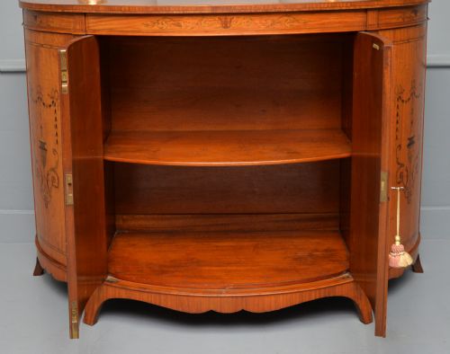 GEORGE III STYLE SATINWOOD INLAID DEMI LUNE COMMODE CABINETCOWTAN SONS LONDON - ADDITIONAL PHOTO 3
