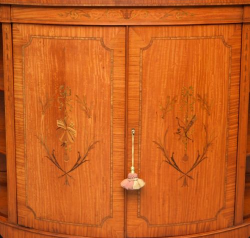 GEORGE III STYLE SATINWOOD INLAID DEMI LUNE COMMODE CABINETCOWTAN SONS LONDON - ADDITIONAL PHOTO 4