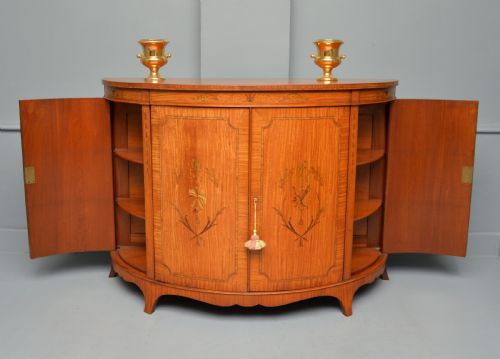 GEORGE III STYLE SATINWOOD INLAID DEMI LUNE COMMODE CABINETCOWTAN SONS LONDON - ADDITIONAL PHOTO 5
