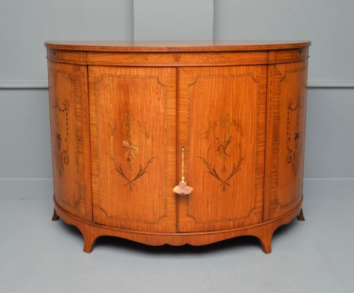 GEORGE III STYLE SATINWOOD INLAID DEMI LUNE COMMODE CABINETCOWTAN SONS LONDON - ADDITIONAL PHOTO 7
