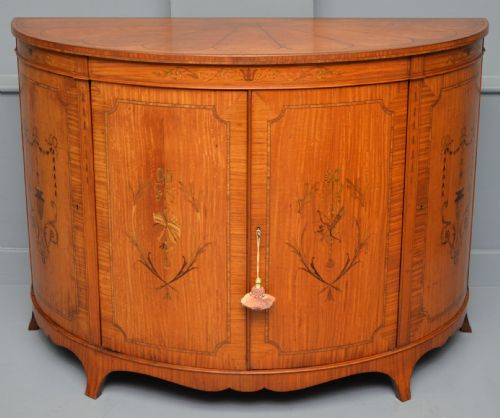 GEORGE III STYLE SATINWOOD INLAID DEMI LUNE COMMODE CABINETCOWTAN SONS LONDON - ADDITIONAL PHOTO 8