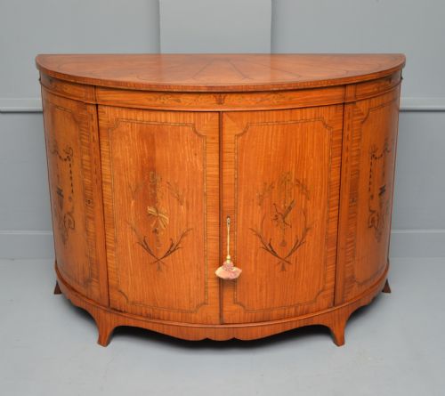 GEORGE III STYLE SATINWOOD INLAID DEMI LUNE COMMODE CABINETCOWTAN SONS LONDON - ADDITIONAL PHOTO 9