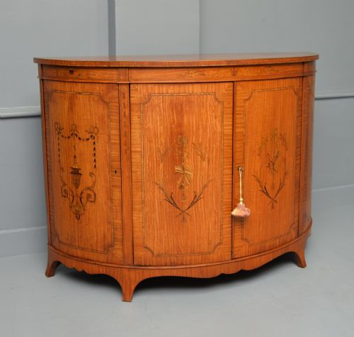 GEORGE III STYLE SATINWOOD INLAID DEMI LUNE COMMODE CABINETCOWTAN SONS LONDON - ADDITIONAL PHOTO 10