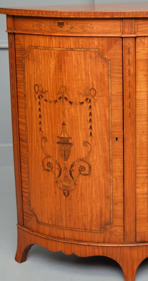 GEORGE III STYLE SATINWOOD INLAID DEMI LUNE COMMODE CABINETCOWTAN SONS LONDON - ADDITIONAL PHOTO 14