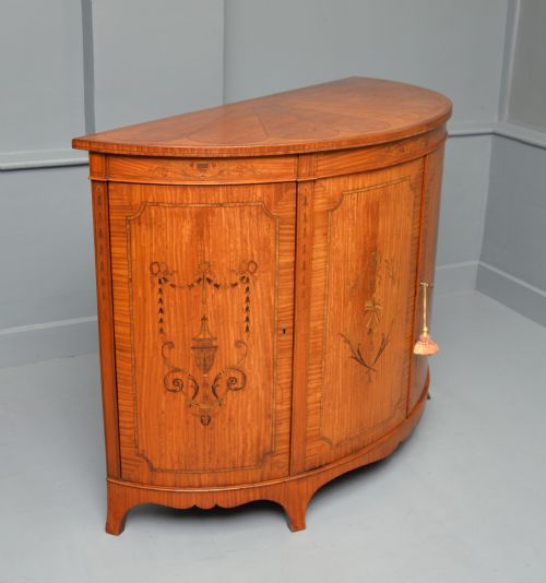 GEORGE III STYLE SATINWOOD INLAID DEMI LUNE COMMODE CABINETCOWTAN SONS LONDON - ADDITIONAL PHOTO 16