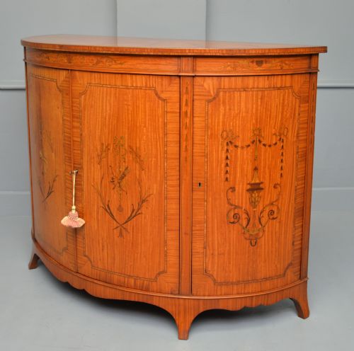 GEORGE III STYLE SATINWOOD INLAID DEMI LUNE COMMODE CABINETCOWTAN SONS LONDON - ADDITIONAL PHOTO 17