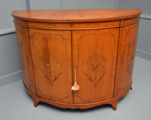 GEORGE III STYLE SATINWOOD INLAID DEMI LUNE COMMODE CABINETCOWTAN SONS LONDON - ADDITIONAL PHOTO 18