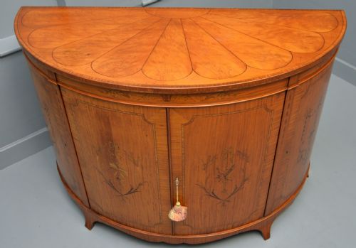 GEORGE III STYLE SATINWOOD INLAID DEMI LUNE COMMODE CABINETCOWTAN SONS LONDON - ADDITIONAL PHOTO 19