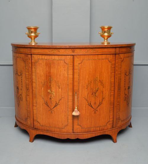 GEORGE III STYLE SATINWOOD INLAID DEMI LUNE COMMODE CABINETCOWTAN SONS LONDON - ADDITIONAL PHOTO 25