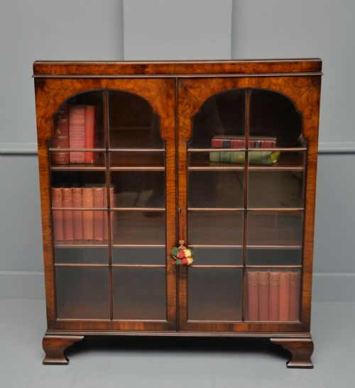 1920s queen anne style walnut glazed bookcase - CATEGORY: ANTIQUE BOOKCASES - DATED 1920
