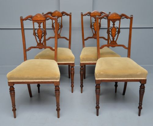 elegant set of four edwardian mahogany marquetry dining chairs - CATEGORY: ANTIQUE CHAIRS - DATED EDWARDIAN