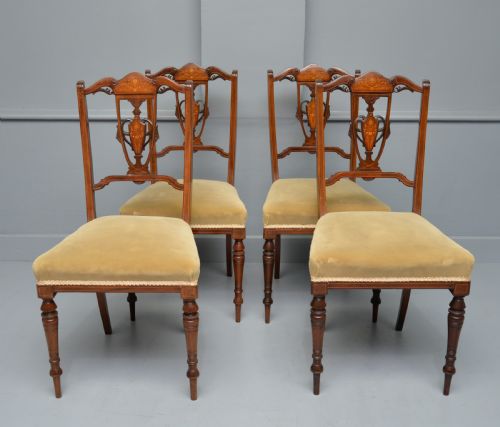 ELEGANT SET OF FOUR EDWARDIAN MAHOGANY MARQUETRY DINING CHAIRS - ADDITIONAL PHOTO 1