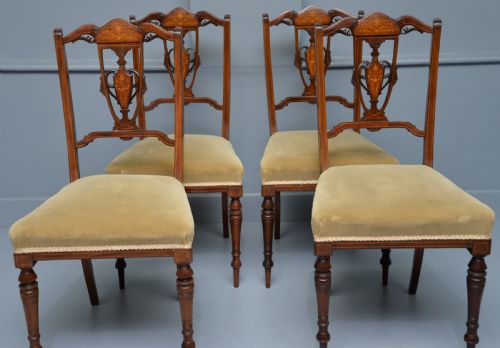 ELEGANT SET OF FOUR EDWARDIAN MAHOGANY MARQUETRY DINING CHAIRS - ADDITIONAL PHOTO 2