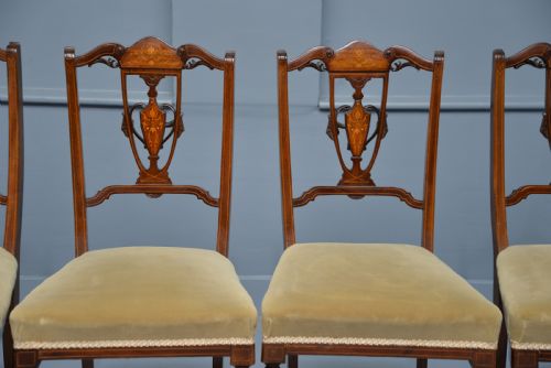 ELEGANT SET OF FOUR EDWARDIAN MAHOGANY MARQUETRY DINING CHAIRS - ADDITIONAL PHOTO 4