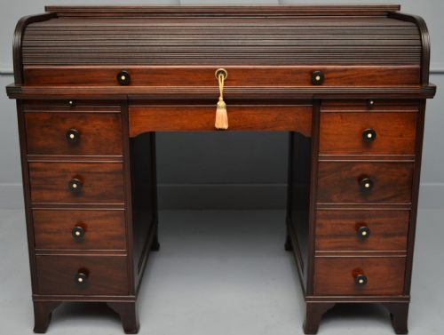 VICTORIAN MAHOGANY TAMBOUR ROLL TOP CYLINDER DESK - ADDITIONAL PHOTO 1