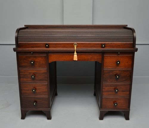 VICTORIAN MAHOGANY TAMBOUR ROLL TOP CYLINDER DESK - ADDITIONAL PHOTO 2
