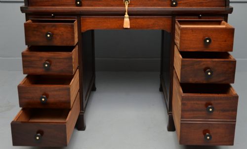 VICTORIAN MAHOGANY TAMBOUR ROLL TOP CYLINDER DESK - ADDITIONAL PHOTO 4