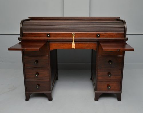 VICTORIAN MAHOGANY TAMBOUR ROLL TOP CYLINDER DESK - ADDITIONAL PHOTO 5