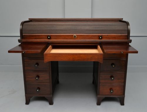 VICTORIAN MAHOGANY TAMBOUR ROLL TOP CYLINDER DESK - ADDITIONAL PHOTO 6