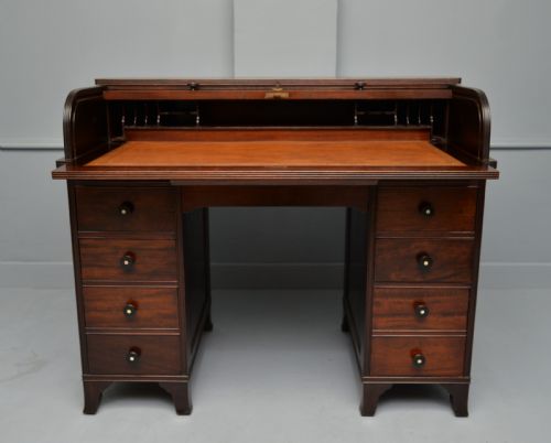 VICTORIAN MAHOGANY TAMBOUR ROLL TOP CYLINDER DESK - ADDITIONAL PHOTO 8