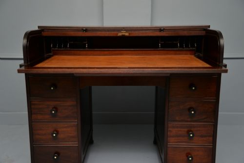 VICTORIAN MAHOGANY TAMBOUR ROLL TOP CYLINDER DESK - ADDITIONAL PHOTO 9