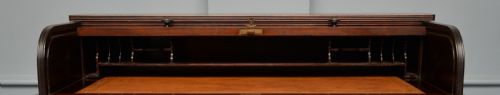 VICTORIAN MAHOGANY TAMBOUR ROLL TOP CYLINDER DESK - ADDITIONAL PHOTO 10