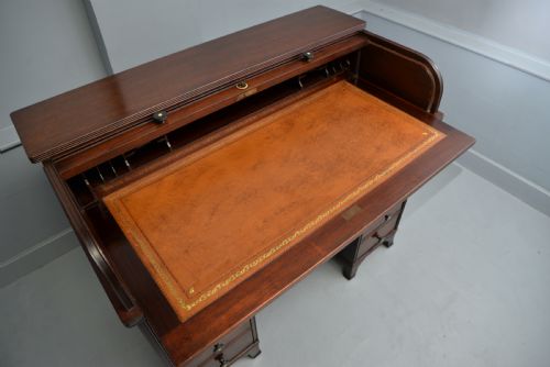 VICTORIAN MAHOGANY TAMBOUR ROLL TOP CYLINDER DESK - ADDITIONAL PHOTO 11