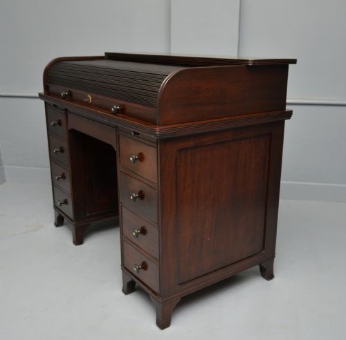 VICTORIAN MAHOGANY TAMBOUR ROLL TOP CYLINDER DESK - ADDITIONAL PHOTO 15