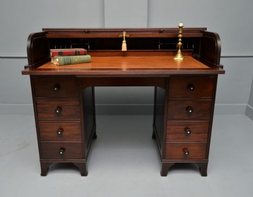 VICTORIAN MAHOGANY TAMBOUR ROLL TOP CYLINDER DESK - ADDITIONAL PHOTO 16