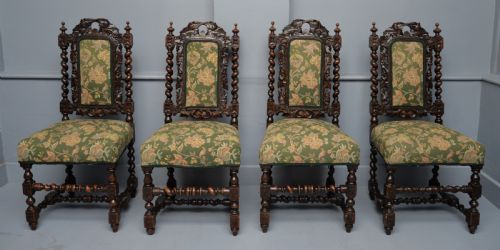 SET OF FOUR CAROLEAN JACOBEAN STYLE CARVED OAK DINING CHAIRS - ADDITIONAL PHOTO 2