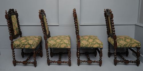 SET OF FOUR CAROLEAN JACOBEAN STYLE CARVED OAK DINING CHAIRS - ADDITIONAL PHOTO 3