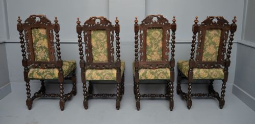 SET OF FOUR CAROLEAN JACOBEAN STYLE CARVED OAK DINING CHAIRS - ADDITIONAL PHOTO 4