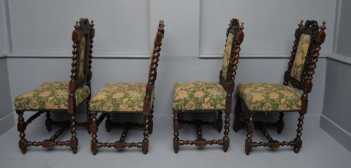 SET OF FOUR CAROLEAN JACOBEAN STYLE CARVED OAK DINING CHAIRS - ADDITIONAL PHOTO 5
