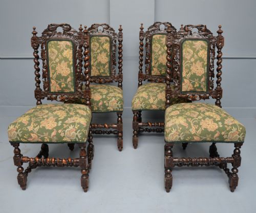 SET OF FOUR CAROLEAN JACOBEAN STYLE CARVED OAK DINING CHAIRS - ADDITIONAL PHOTO 7