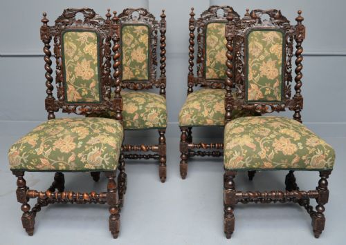 SET OF FOUR CAROLEAN JACOBEAN STYLE CARVED OAK DINING CHAIRS - ADDITIONAL PHOTO 8