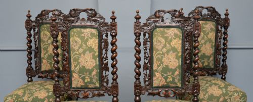 SET OF FOUR CAROLEAN JACOBEAN STYLE CARVED OAK DINING CHAIRS - ADDITIONAL PHOTO 9