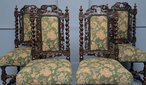 SET OF FOUR CAROLEAN JACOBEAN STYLE CARVED OAK DINING CHAIRS - ADDITIONAL PHOTO 10