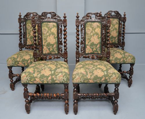 SET OF FOUR CAROLEAN JACOBEAN STYLE CARVED OAK DINING CHAIRS - ADDITIONAL PHOTO 11