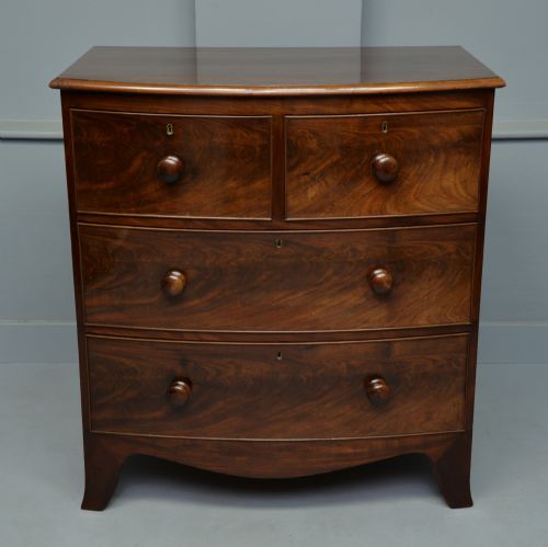 Early Victorian Flame Mahogany Bow-front Chest of Drawers