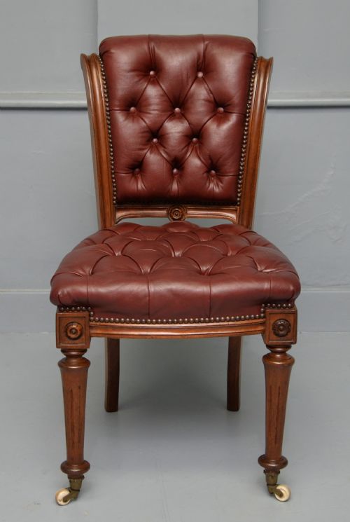 19TH CENTURY VICTORIAN LEATHER WALNUT DESK CHAIR - ADDITIONAL PHOTO 10