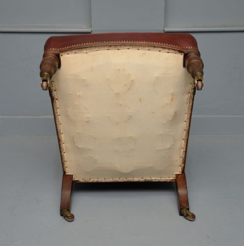 VICTORIAN OAK FRAME RED LEATHER LIBRARY OCCASIONAL EASY ARMCHAIR - ADDITIONAL PHOTO 10