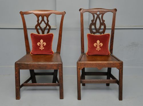 MATCHED PAIR OF GEORGIAN OAK CHIPPENDALE COUNTRY SIDE CHAIRS - ADDITIONAL PHOTO 1