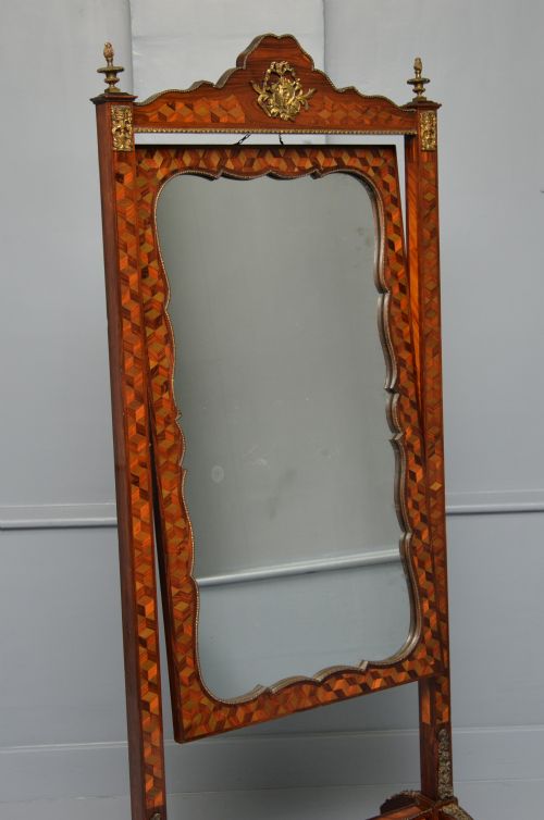 ANTIQUE DUTCH MARQUETRY 19TH CENTURY CHEVAL MIRROR - ADDITIONAL PHOTO 1