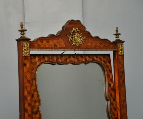 ANTIQUE DUTCH MARQUETRY 19TH CENTURY CHEVAL MIRROR - ADDITIONAL PHOTO 3