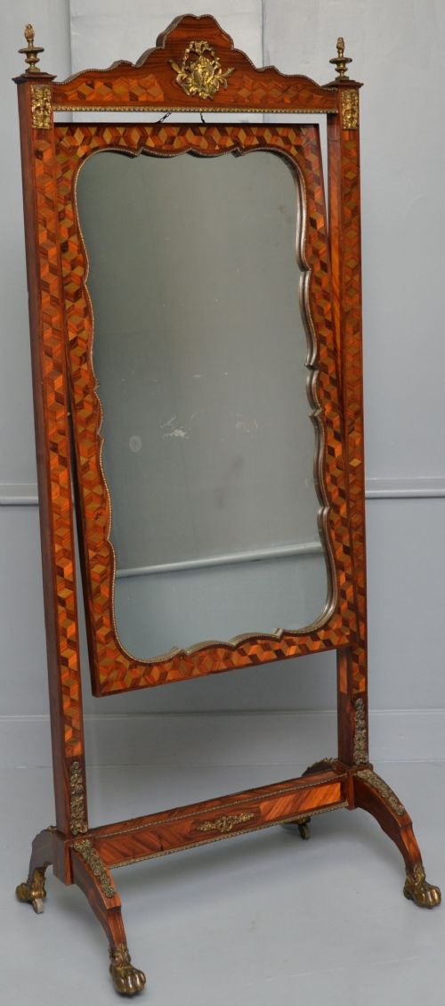 ANTIQUE DUTCH MARQUETRY 19TH CENTURY CHEVAL MIRROR - ADDITIONAL PHOTO 5