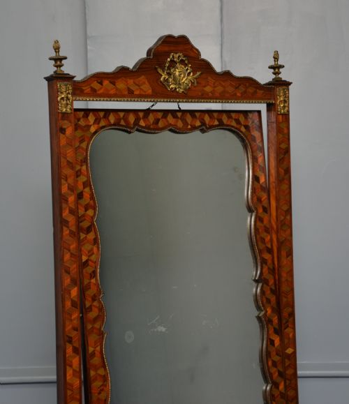 ANTIQUE DUTCH MARQUETRY 19TH CENTURY CHEVAL MIRROR - ADDITIONAL PHOTO 6