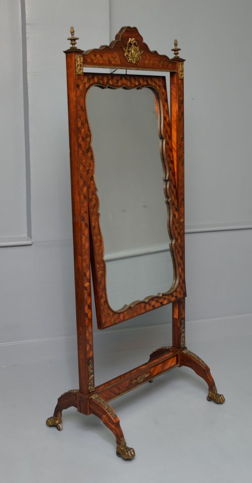 ANTIQUE DUTCH MARQUETRY 19TH CENTURY CHEVAL MIRROR - ADDITIONAL PHOTO 8