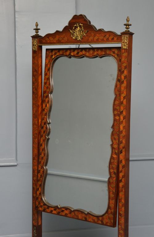 ANTIQUE DUTCH MARQUETRY 19TH CENTURY CHEVAL MIRROR - ADDITIONAL PHOTO 10